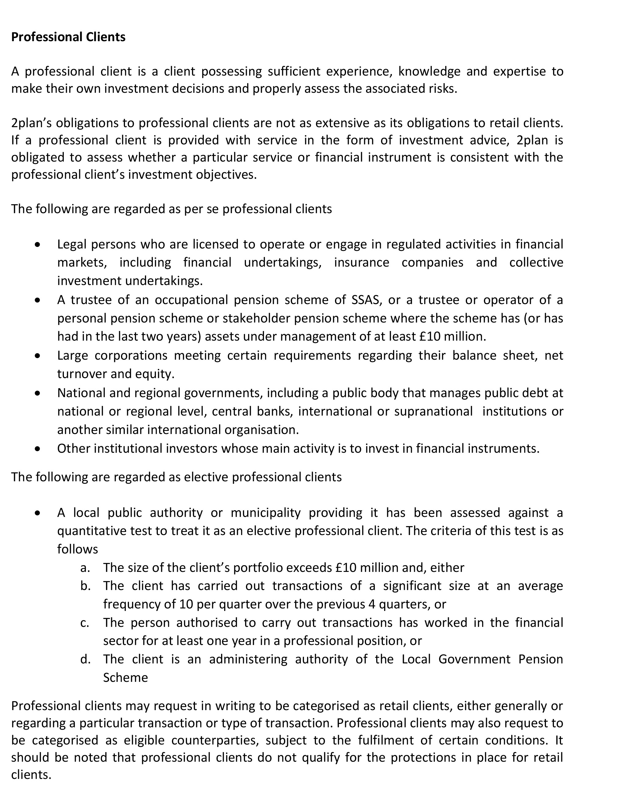 2Plan Client Policy